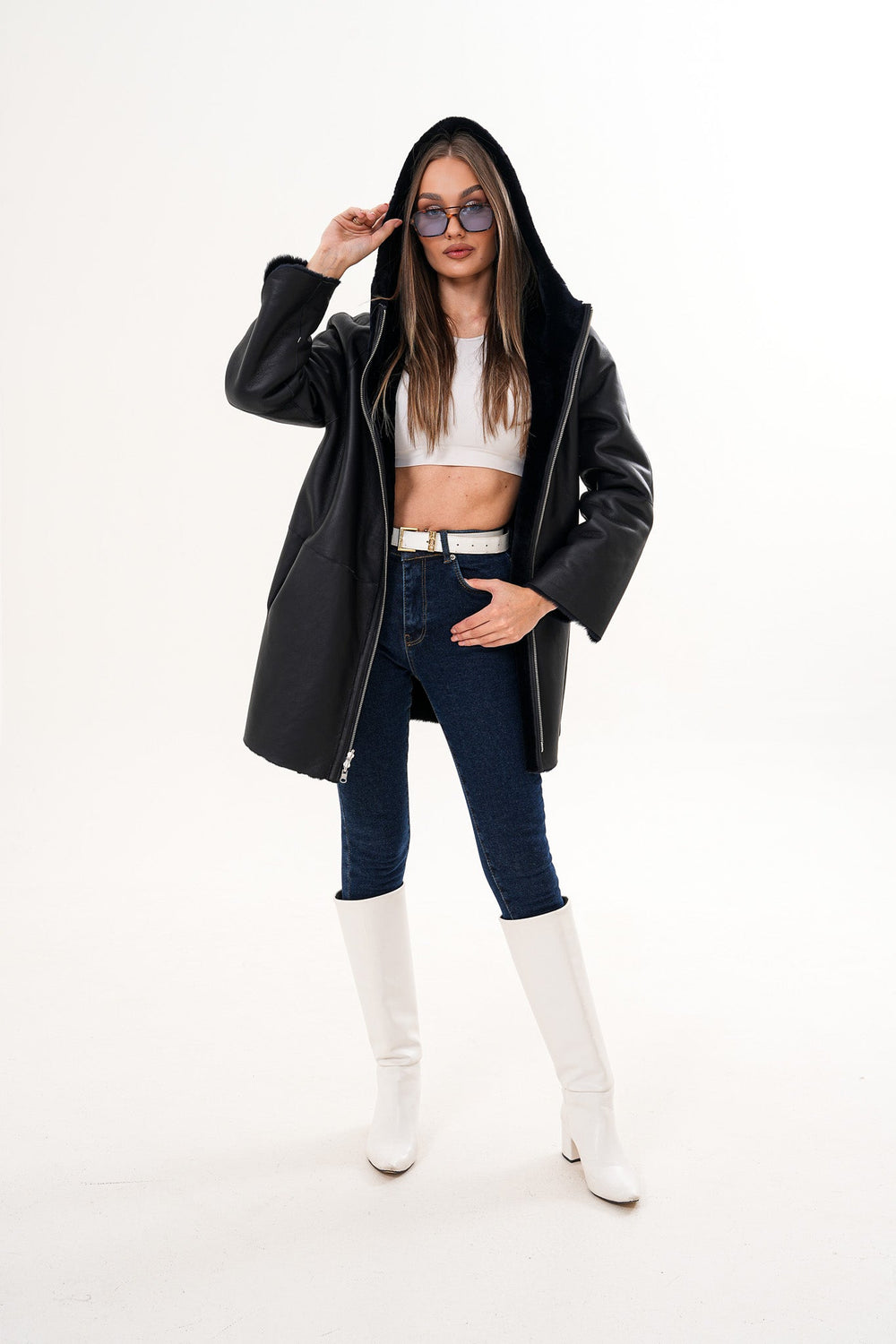 The Portofino Black Reversible Shearling Jacket - Vinci Leather