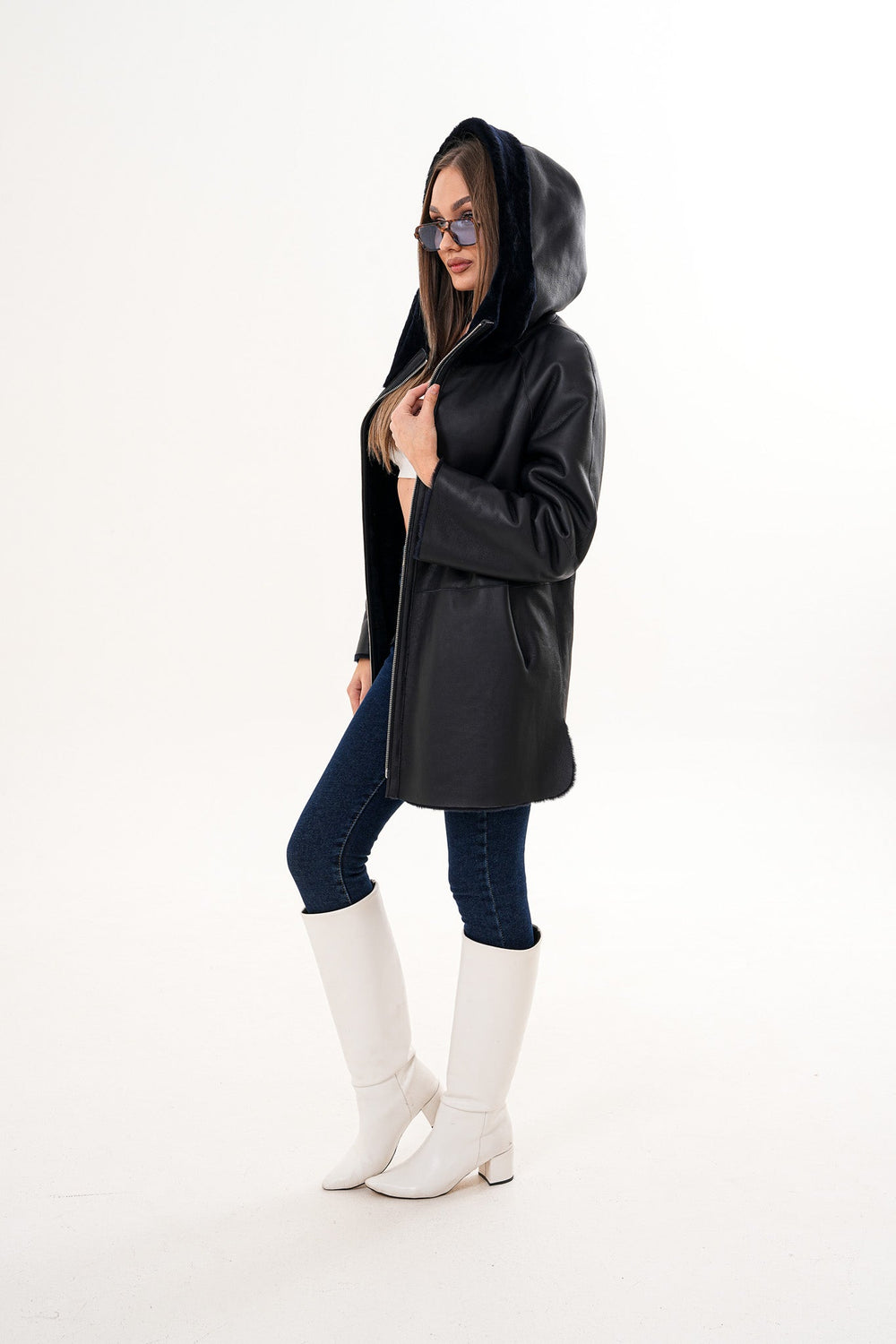 The Portofino Black Reversible Shearling Jacket - Vinci Leather