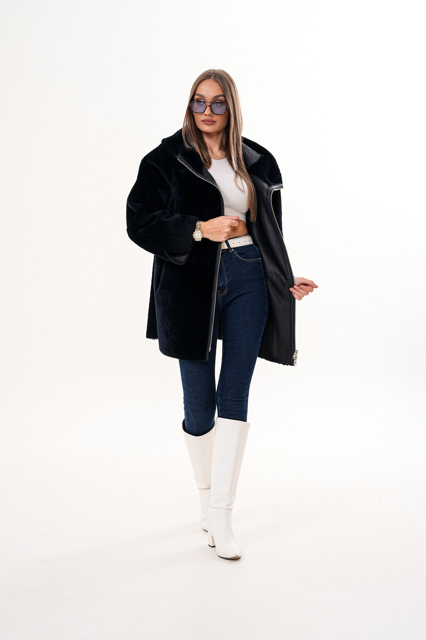 The Portofino Black Reversible Shearling Jacket - Vinci Leather