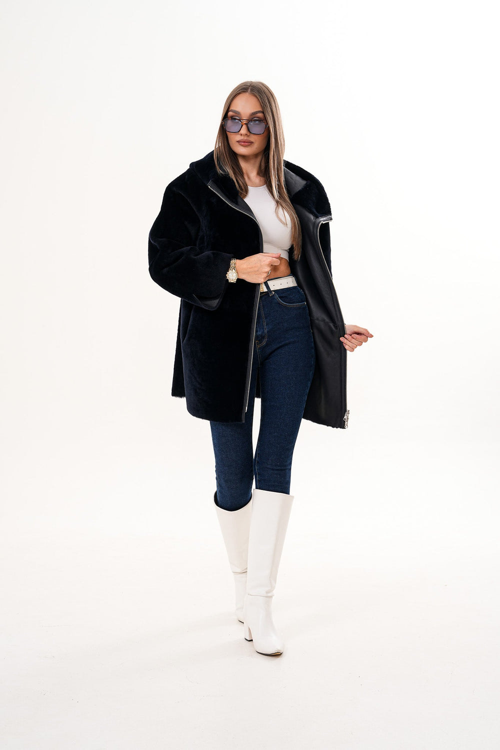 The Portofino Black Reversible Shearling Jacket - Vinci Leather