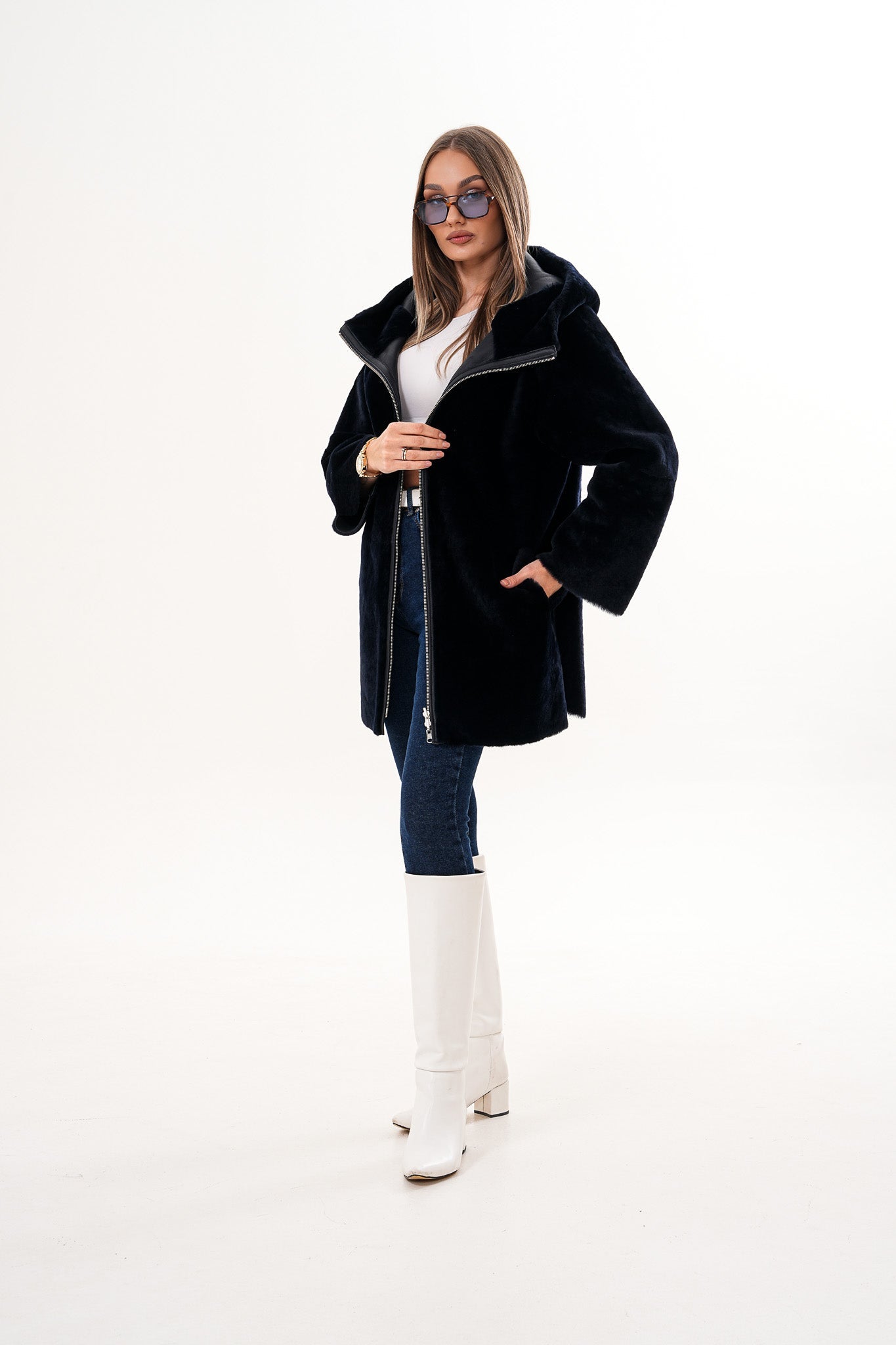 The Portofino Black Reversible Shearling Jacket - Vinci Leather