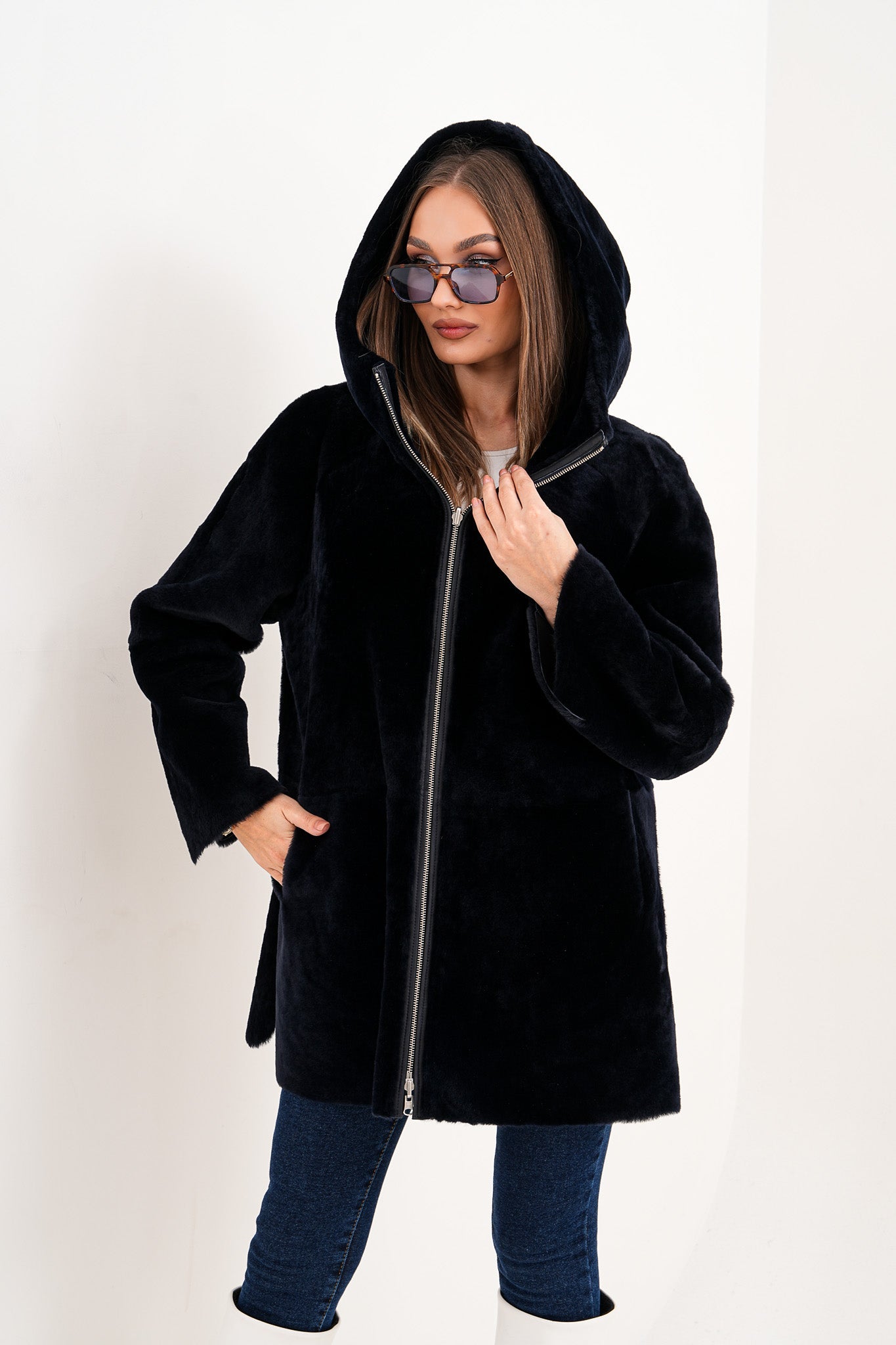 The Portofino Black Reversible Shearling Jacket - Vinci Leather