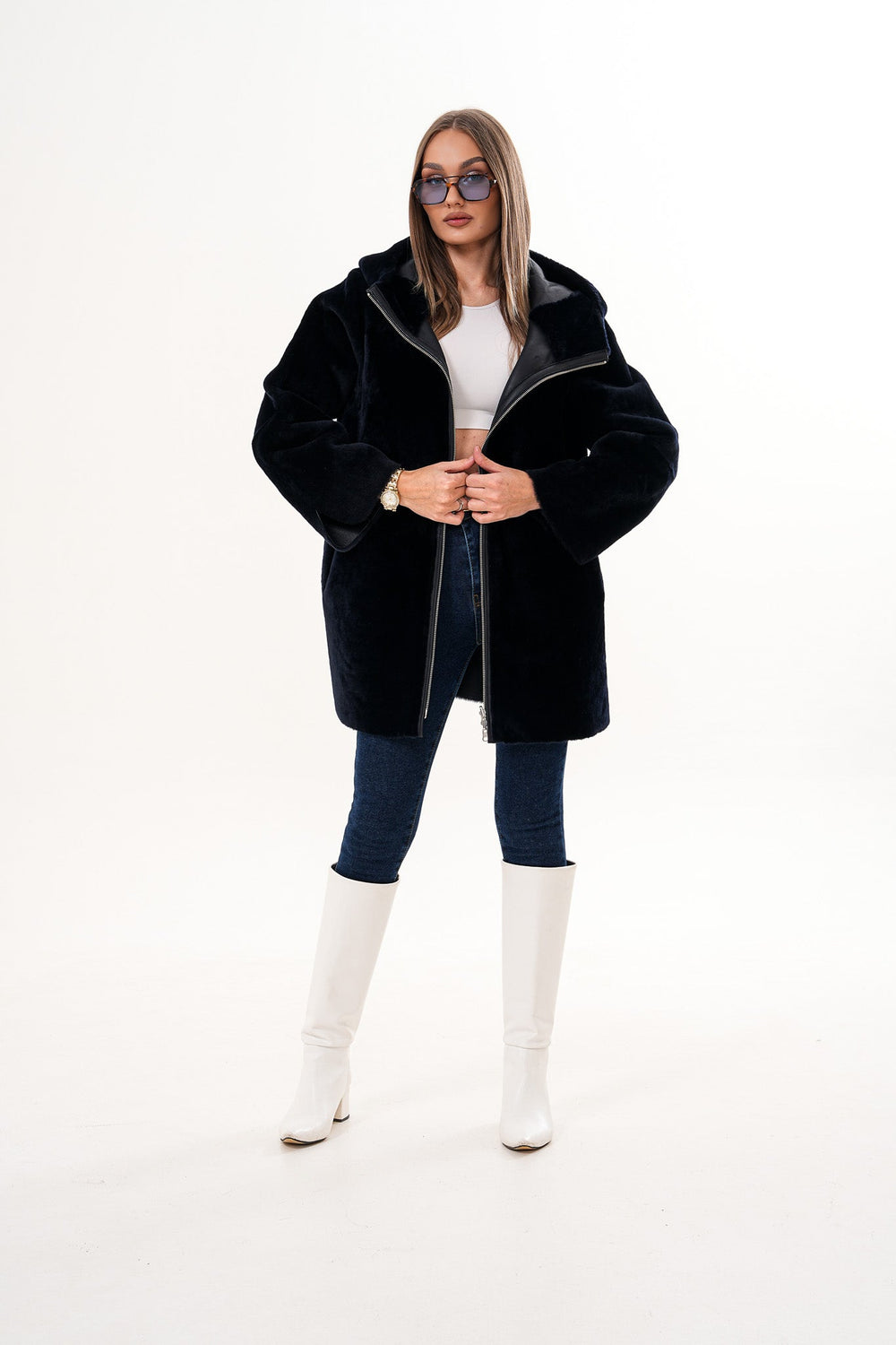The Portofino Black Reversible Shearling Jacket - Vinci Leather