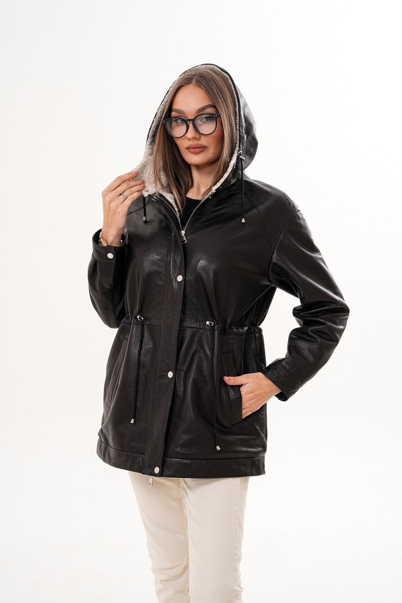The Capri Black Hooded Leather Jacket - Vinci Leather
