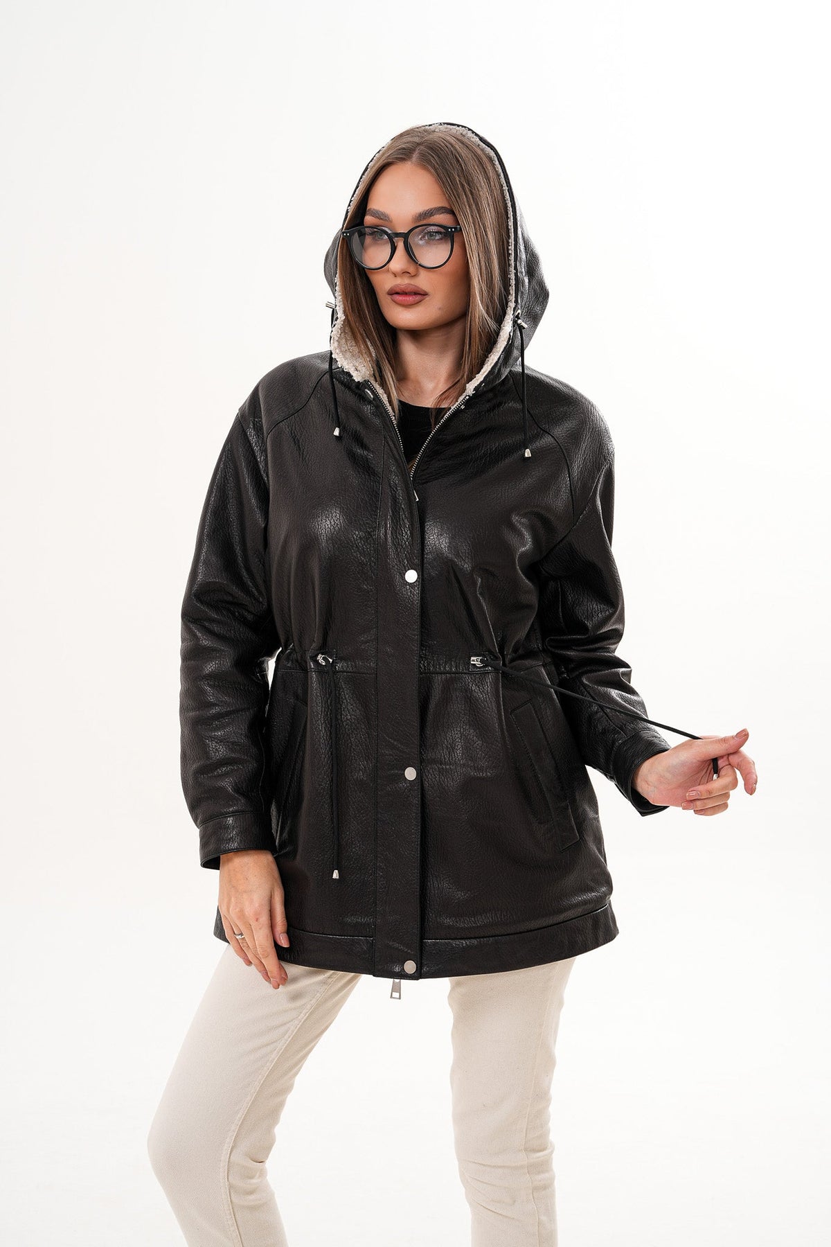 The Capri Black Hooded Leather Jacket - Vinci Leather