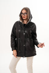 The Capri Black Hooded Leather Jacket - Vinci Leather