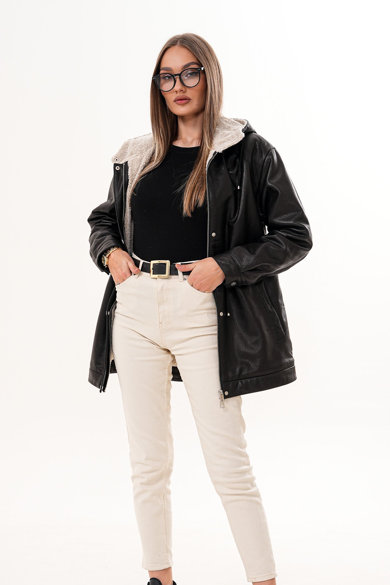 The Capri Black Hooded Leather Jacket - Vinci Leather