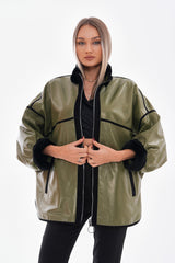 The Rebel Reversible Shearling Olive Green Leather Jacket - Vinci Leather