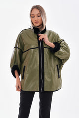 The Rebel Reversible Shearling Olive Green Leather Jacket - Vinci Leather