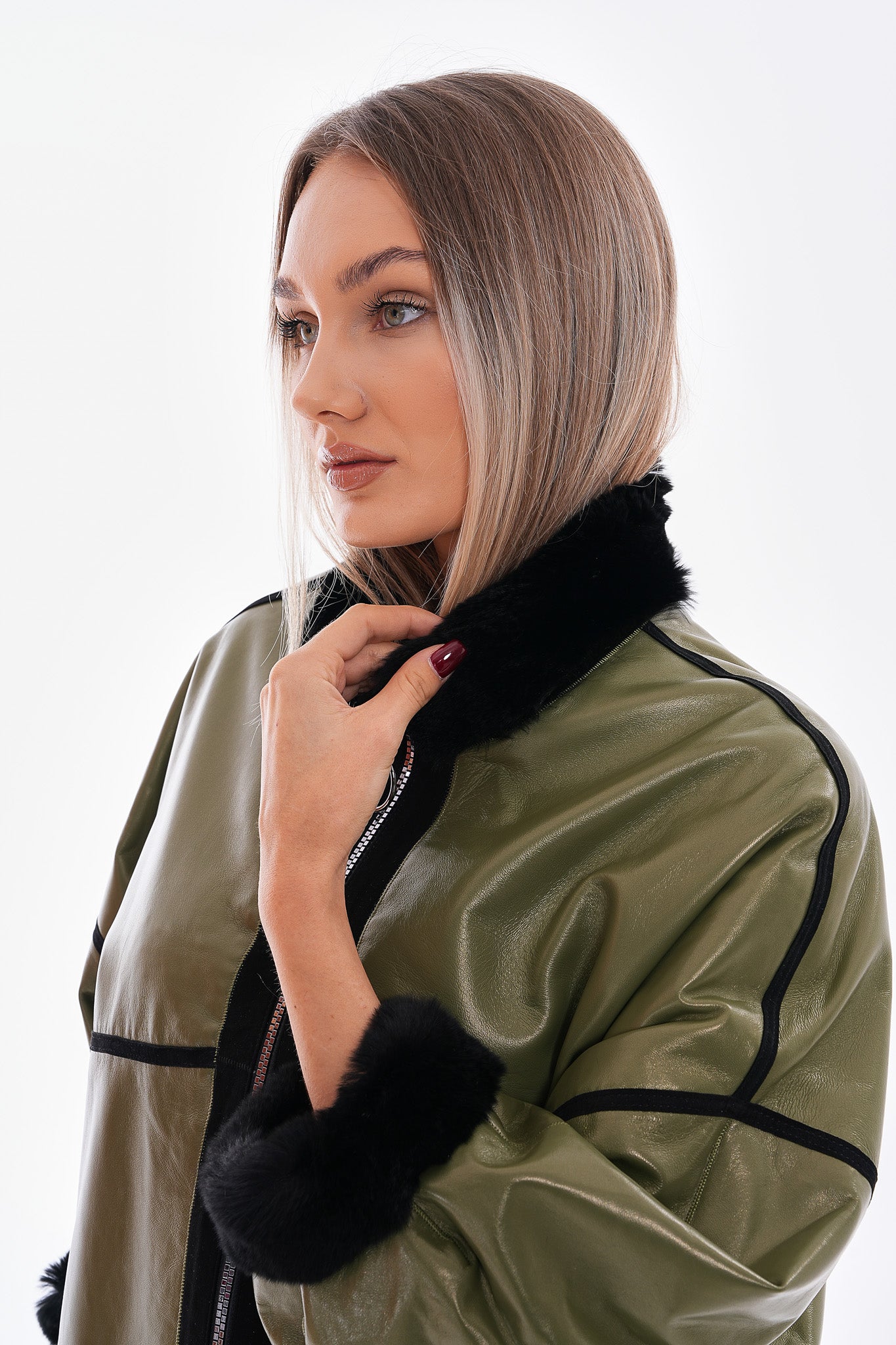 The Rebel Reversible Shearling Olive Green Leather Jacket - Vinci Leather