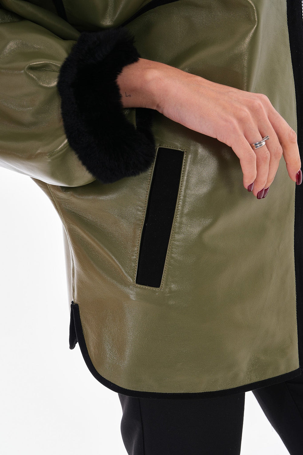 The Rebel Reversible Shearling Olive Green Leather Jacket - Vinci Leather