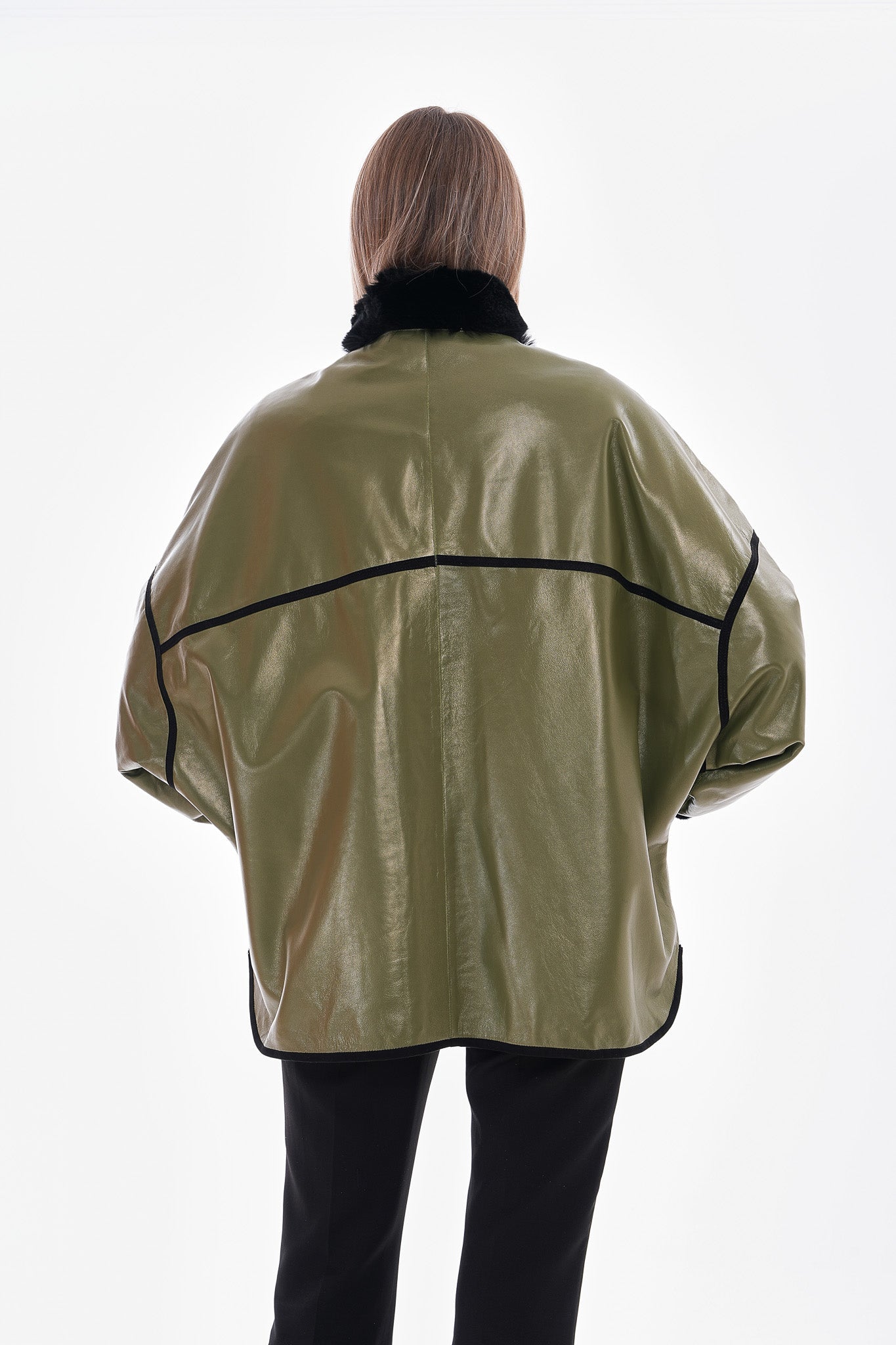 The Rebel Reversible Shearling Olive Green Leather Jacket - Vinci Leather
