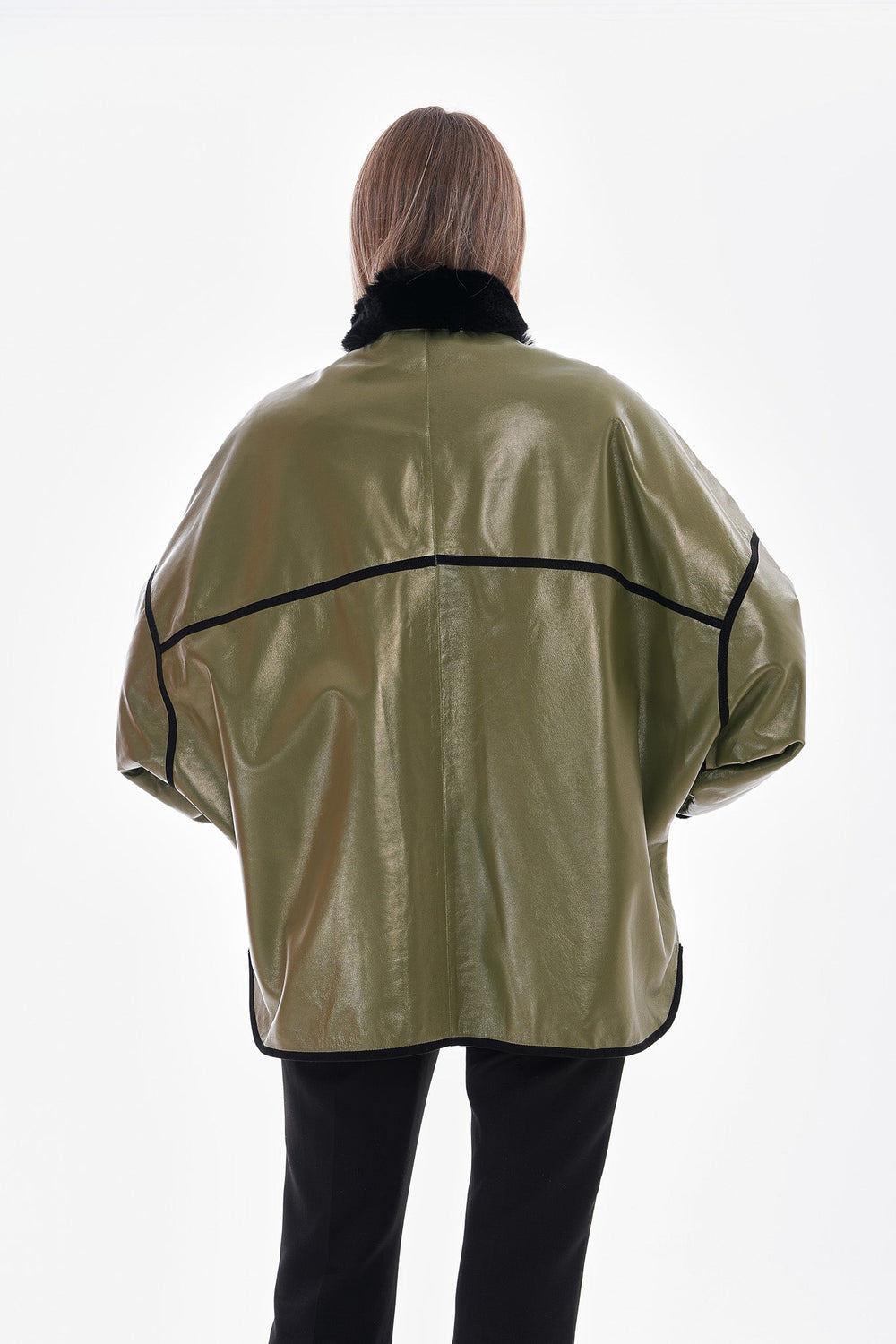 The Rebel Reversible Shearling Olive Green Leather Jacket - Vinci Leather