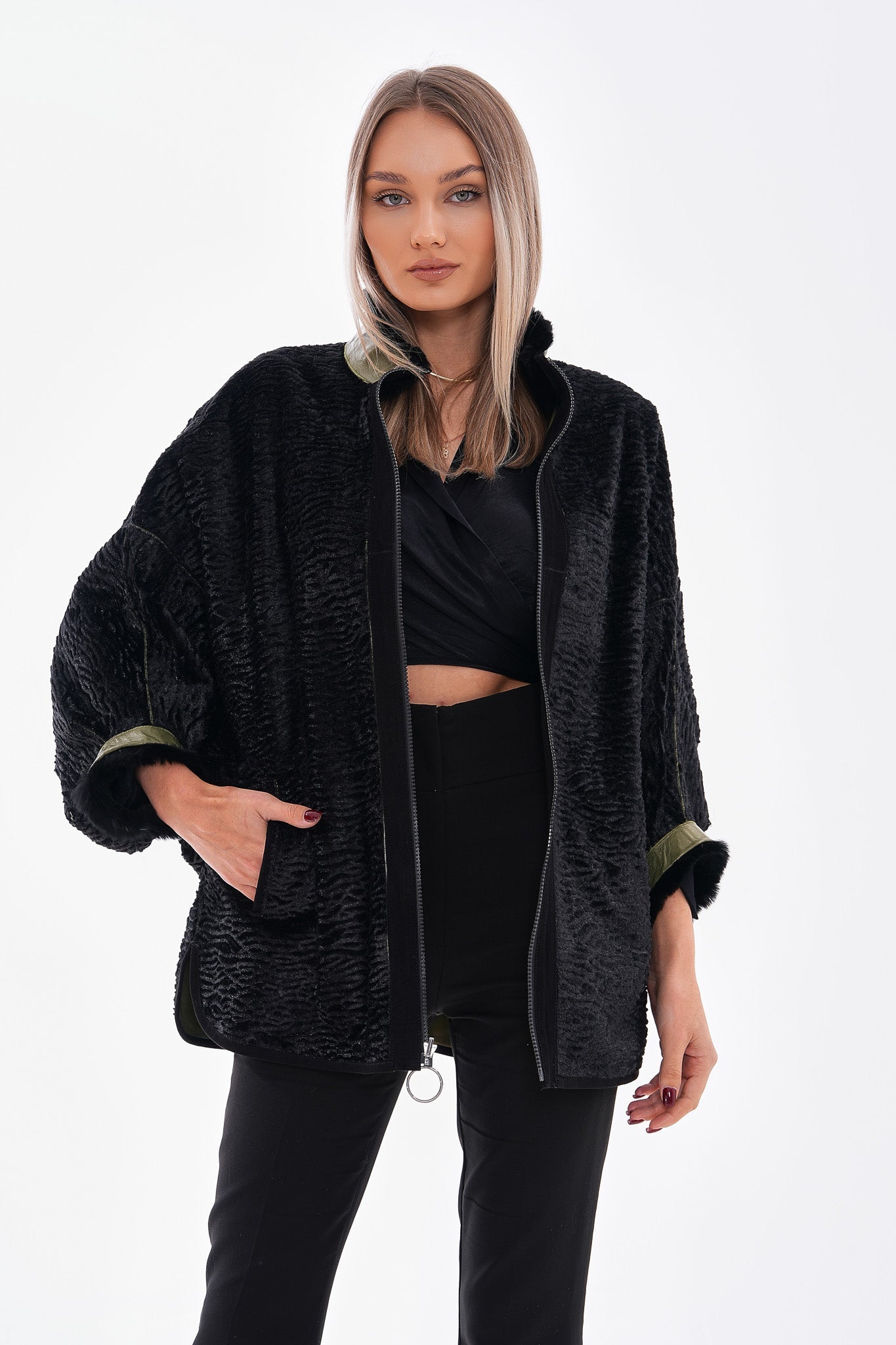 The Rebel Reversible Shearling Olive Green Leather Jacket - Vinci Leather