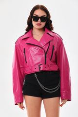 The Blaze Fuchsia Leather Jacket - Vinci Leather