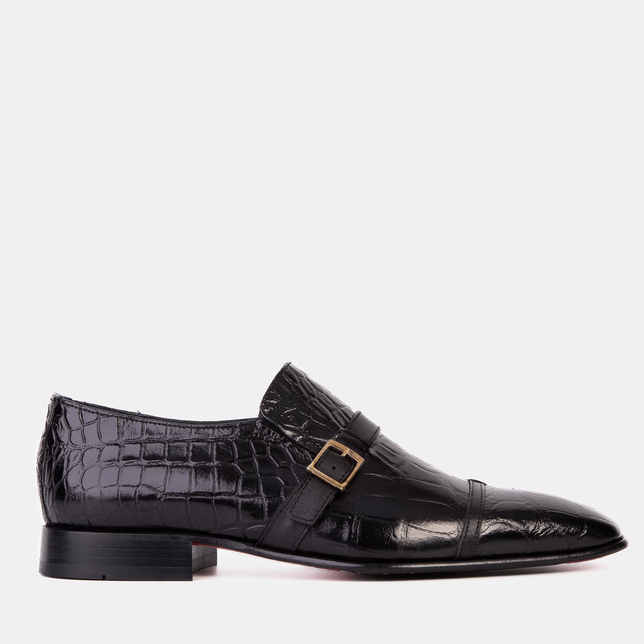 The Strat Single Monk Strap Cap Toe Black Leather Handmade Shoe - Vinci Leather