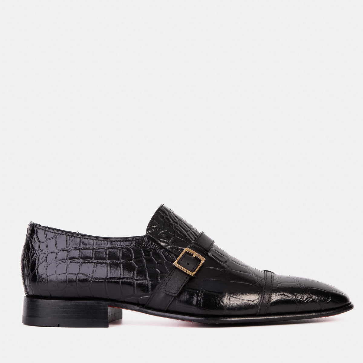 The Strat Single Monk Strap Cap Toe Black Leather Handmade Shoe - Vinci Leather