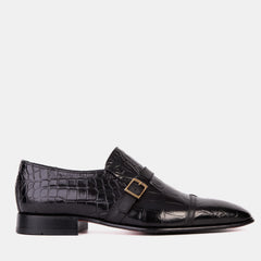 The Strat Single Monk Strap Cap Toe Black Leather Handmade Shoe - Vinci Leather