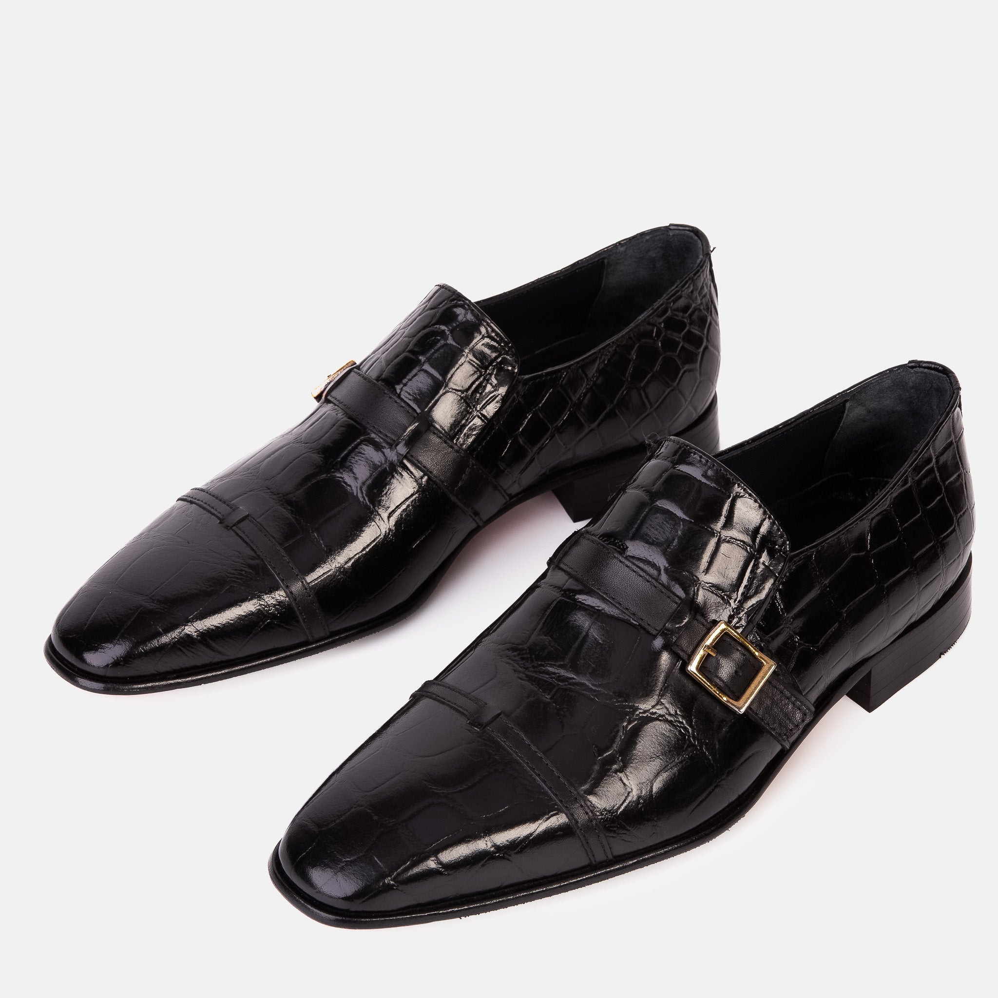 The Strat Single Monk Strap Cap Toe Black Leather Handmade Shoe - Vinci Leather