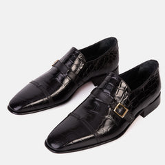 The Strat Single Monk Strap Cap Toe Black Leather Handmade Shoe - Vinci Leather