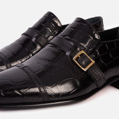 The Strat Single Monk Strap Cap Toe Black Leather Handmade Shoe - Vinci Leather