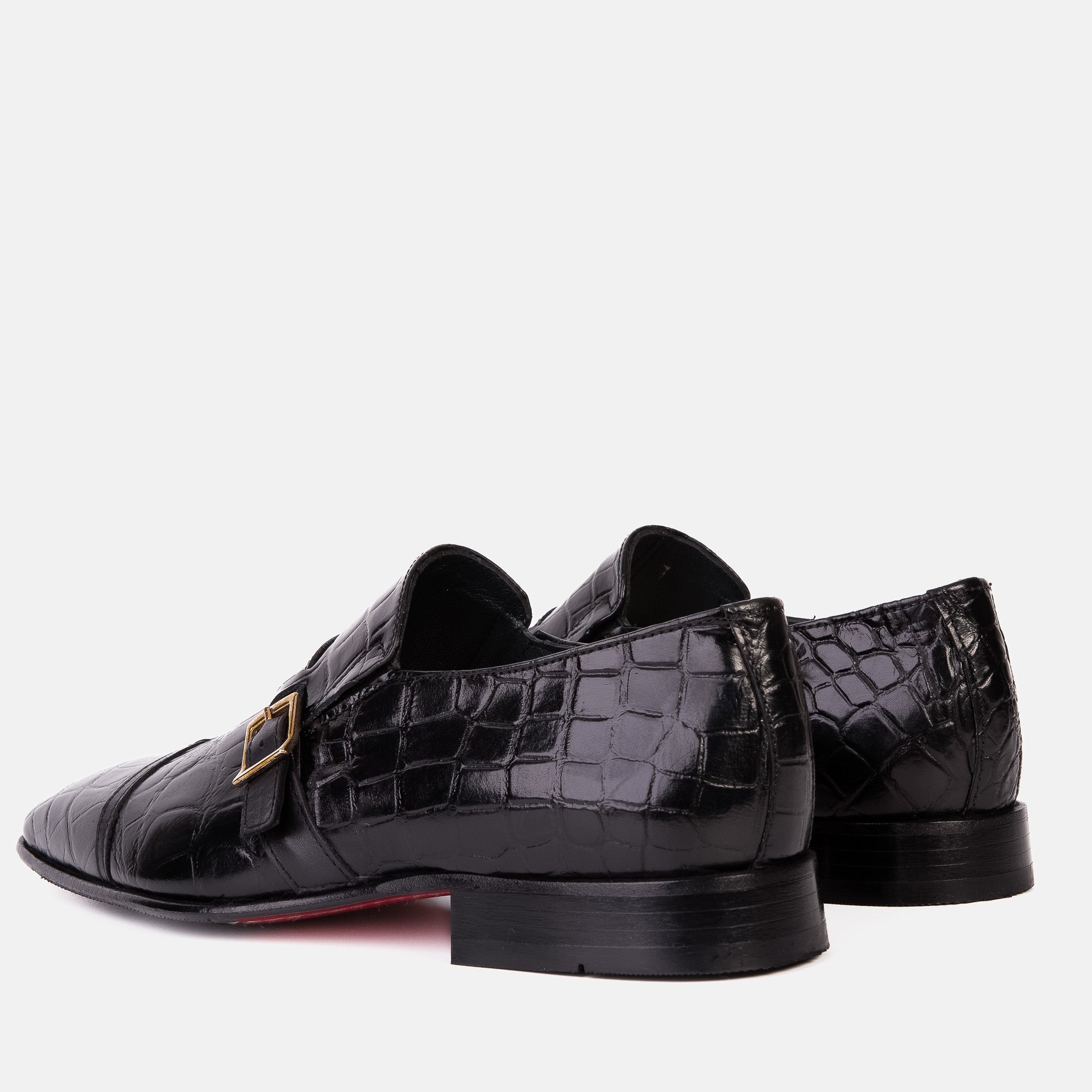 The Strat Single Monk Strap Cap Toe Black Leather Handmade Shoe - Vinci Leather