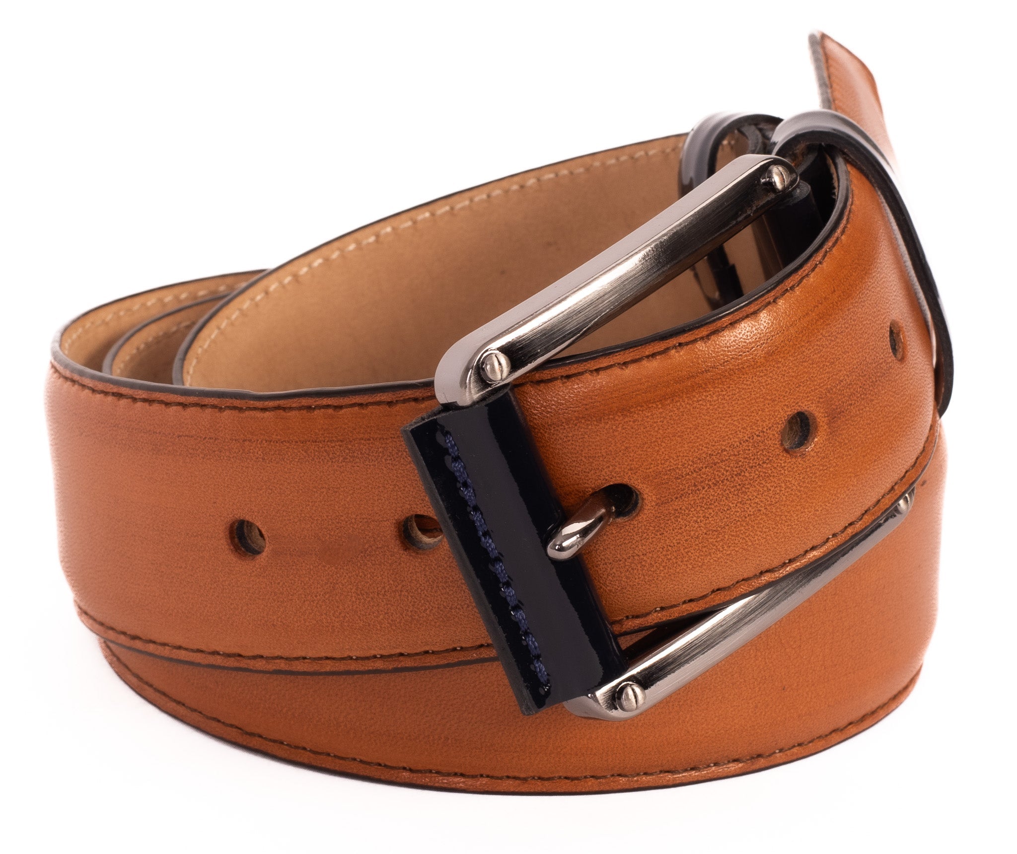 The Maratea Tan Navy Leather Belt - Vinci Leather