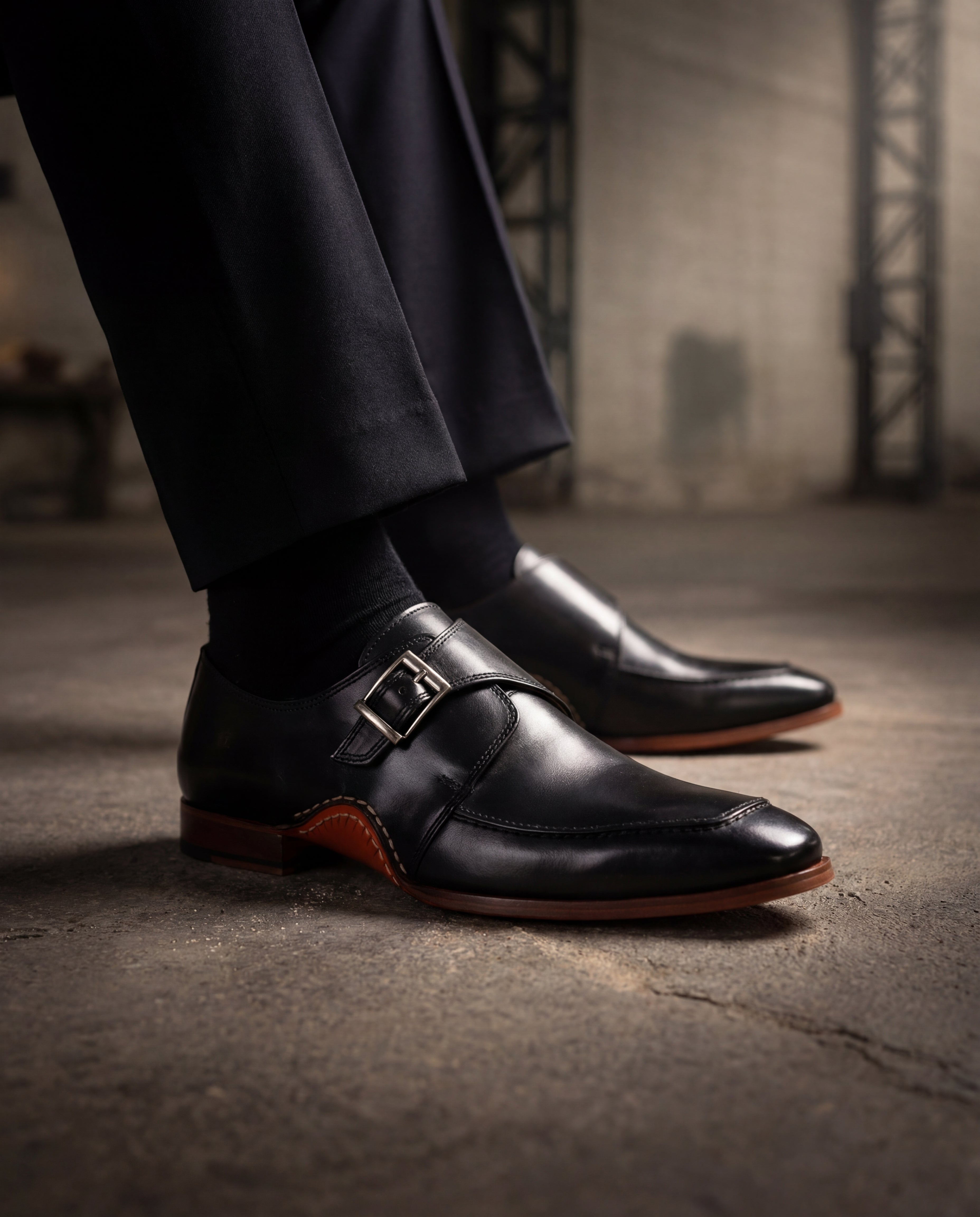 The Hagrid Black Single Monk Strap Handmade Shoe - Vinci Leather
