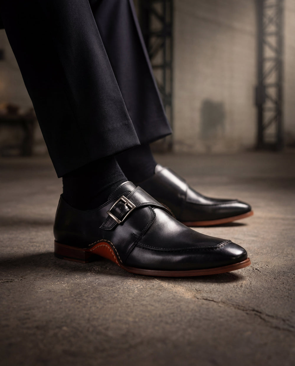 The Hagrid Black Single Monk Strap Handmade Shoe - Vinci Leather