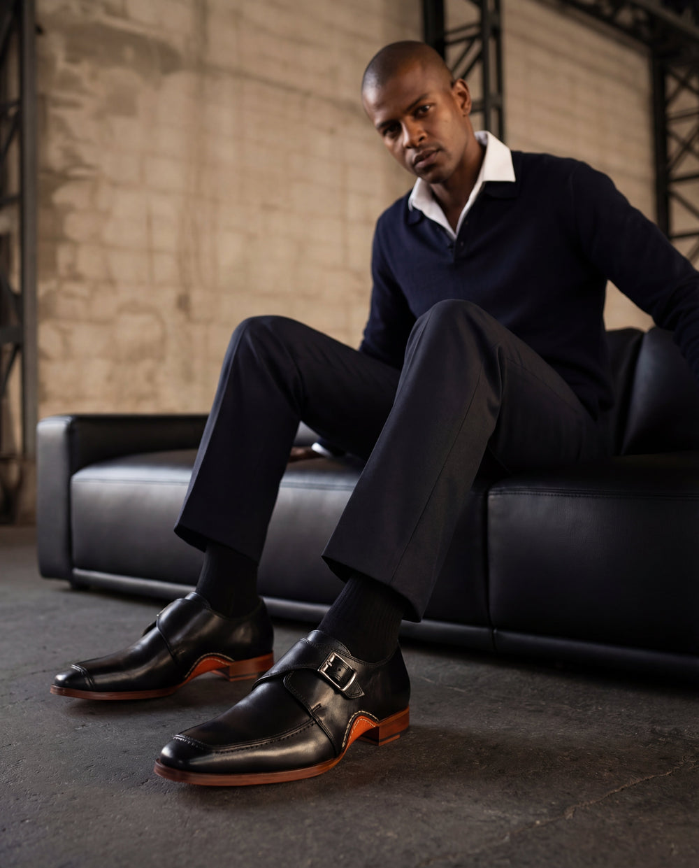 The Hagrid Black Single Monk Strap Handmade Shoe - Vinci Leather