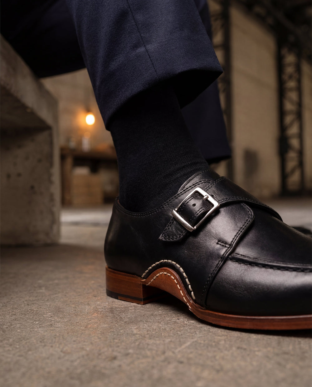 The Hagrid Black Single Monk Strap Handmade Shoe - Vinci Leather