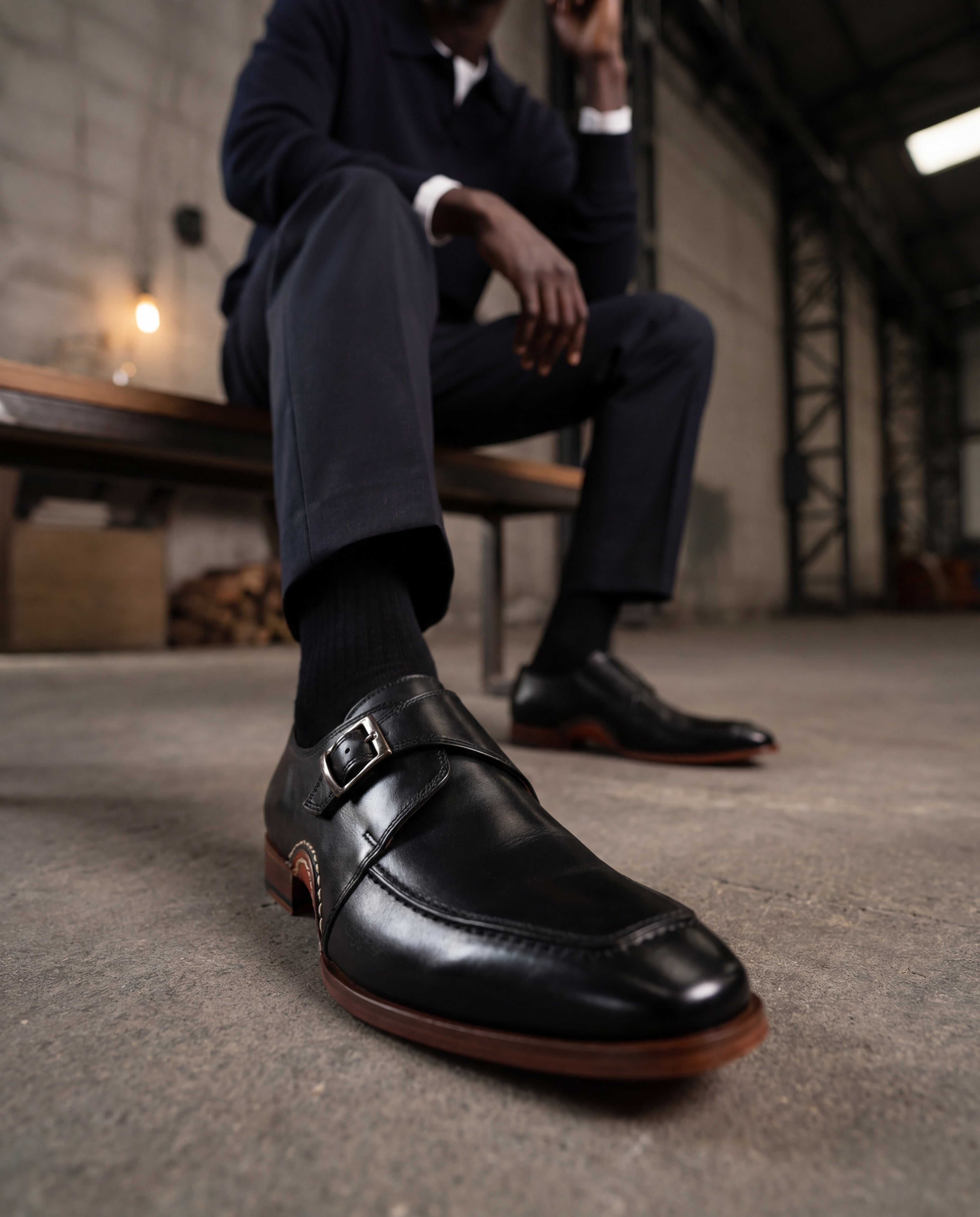 The Hagrid Black Single Monk Strap Handmade Shoe - Vinci Leather