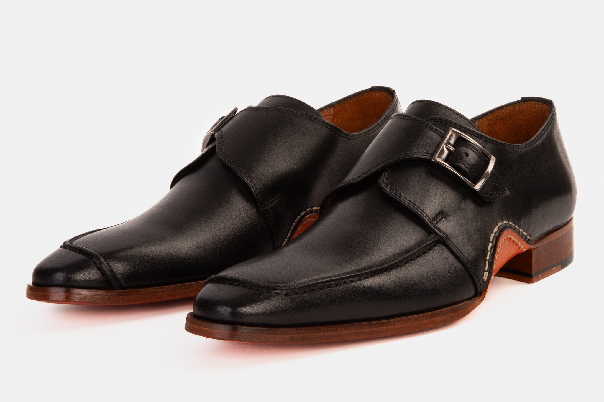 The Hagrid Black Single Monk Strap Handmade Shoe - Vinci Leather