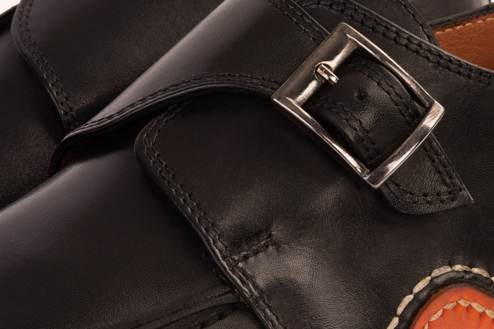 The Hagrid Black Single Monk Strap Handmade Shoe - Vinci Leather