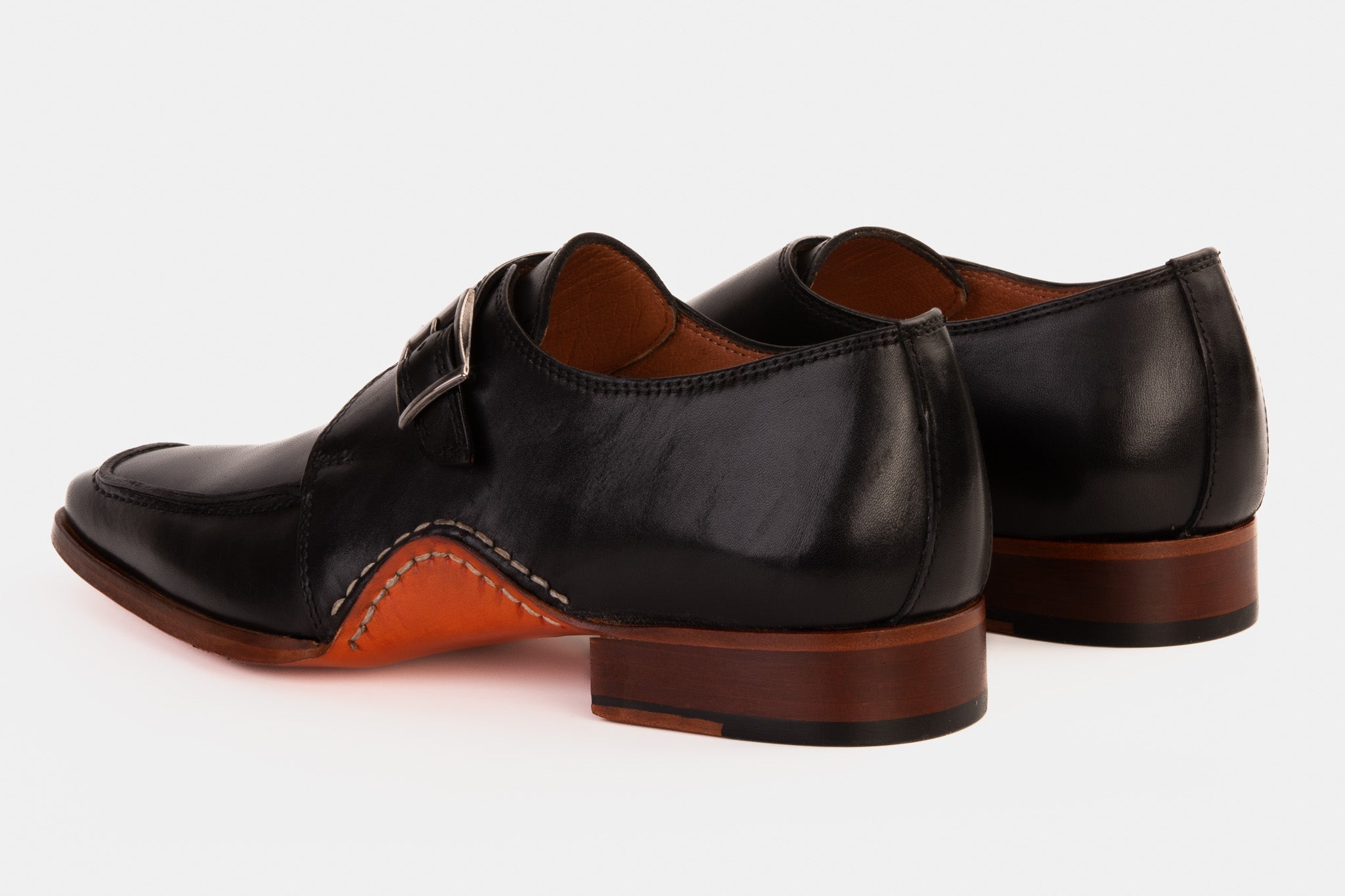 The Hagrid Black Single Monk Strap Handmade Shoe - Vinci Leather