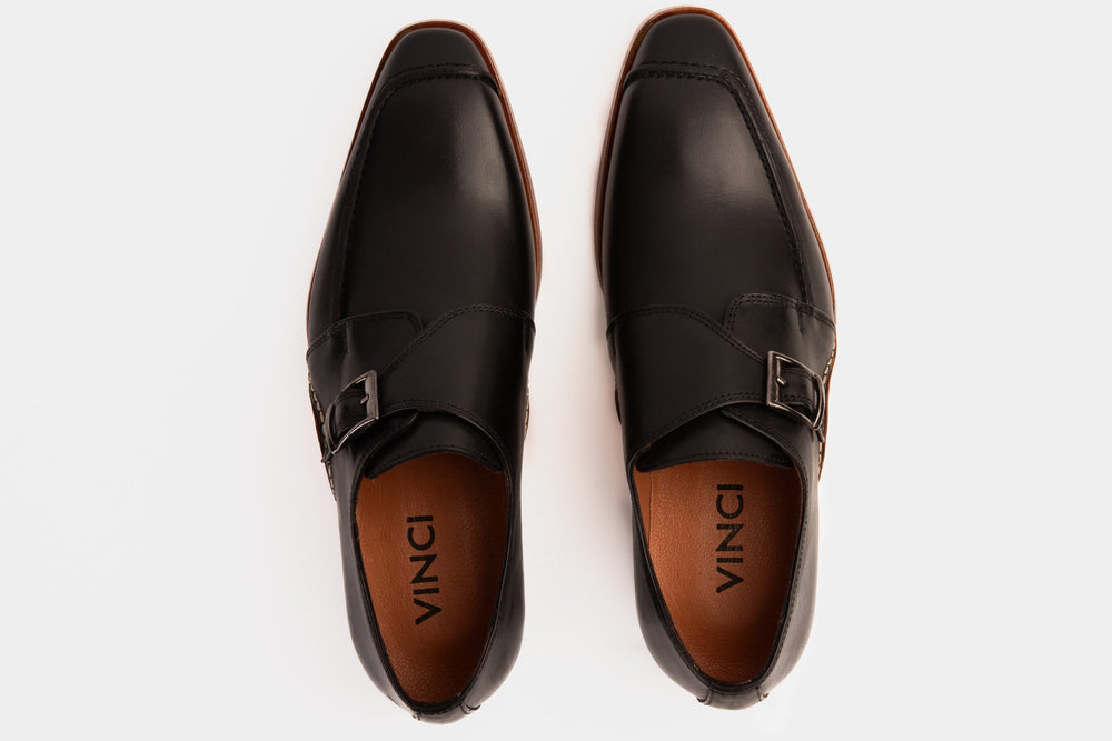 The Hagrid Black Single Monk Strap Handmade Shoe - Vinci Leather