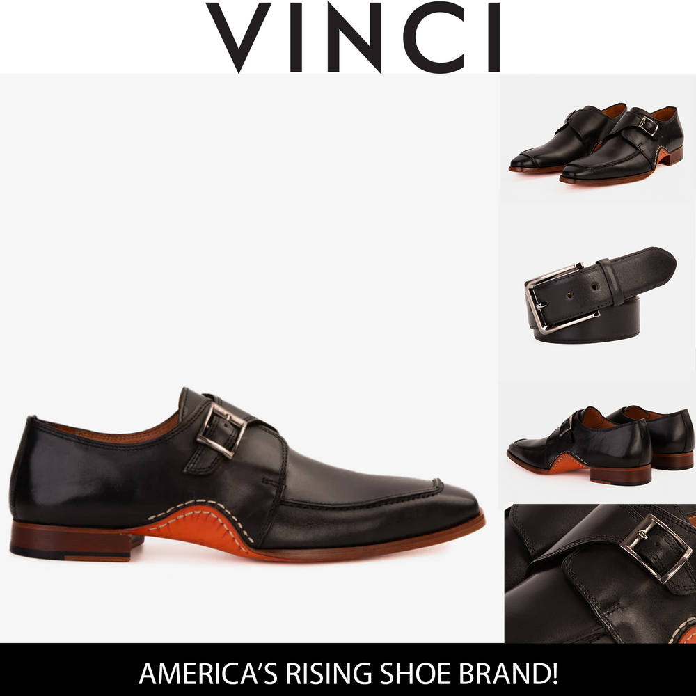 The Hagrid Black Single Monk Strap Handmade Shoe - Vinci Leather