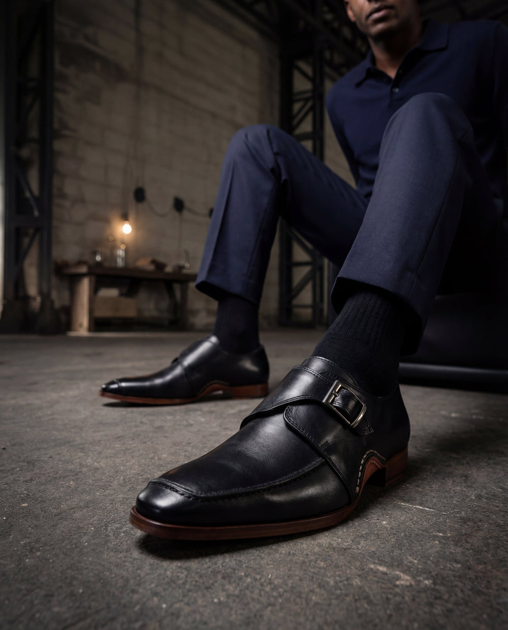 The Hagrid Black Single Monk Strap Handmade Shoe - Vinci Leather