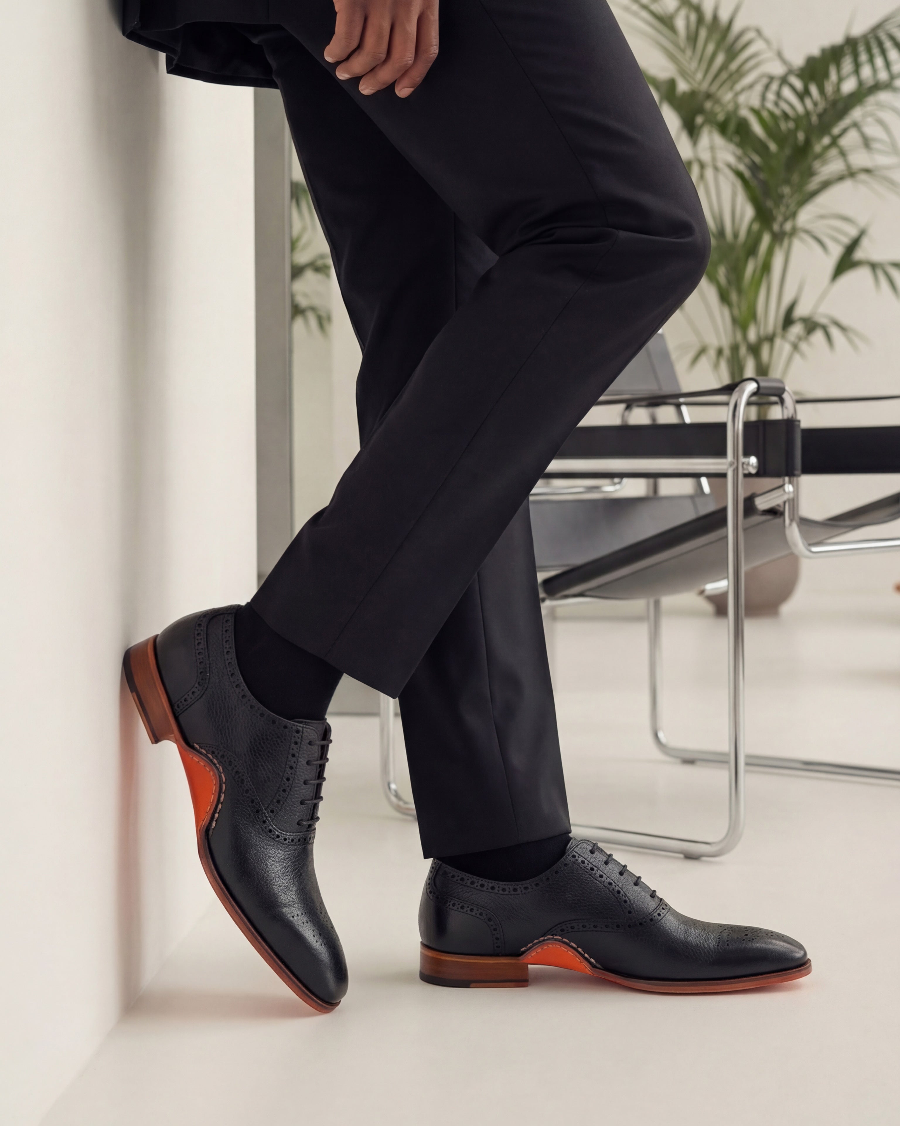 The Draco Handmade Black Semi Brogue Oxford Shoe - Vinci Leather