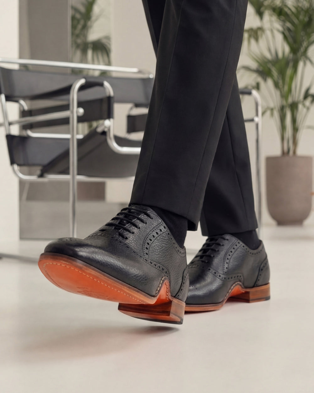 The Draco Handmade Black Semi Brogue Oxford Shoe - Vinci Leather