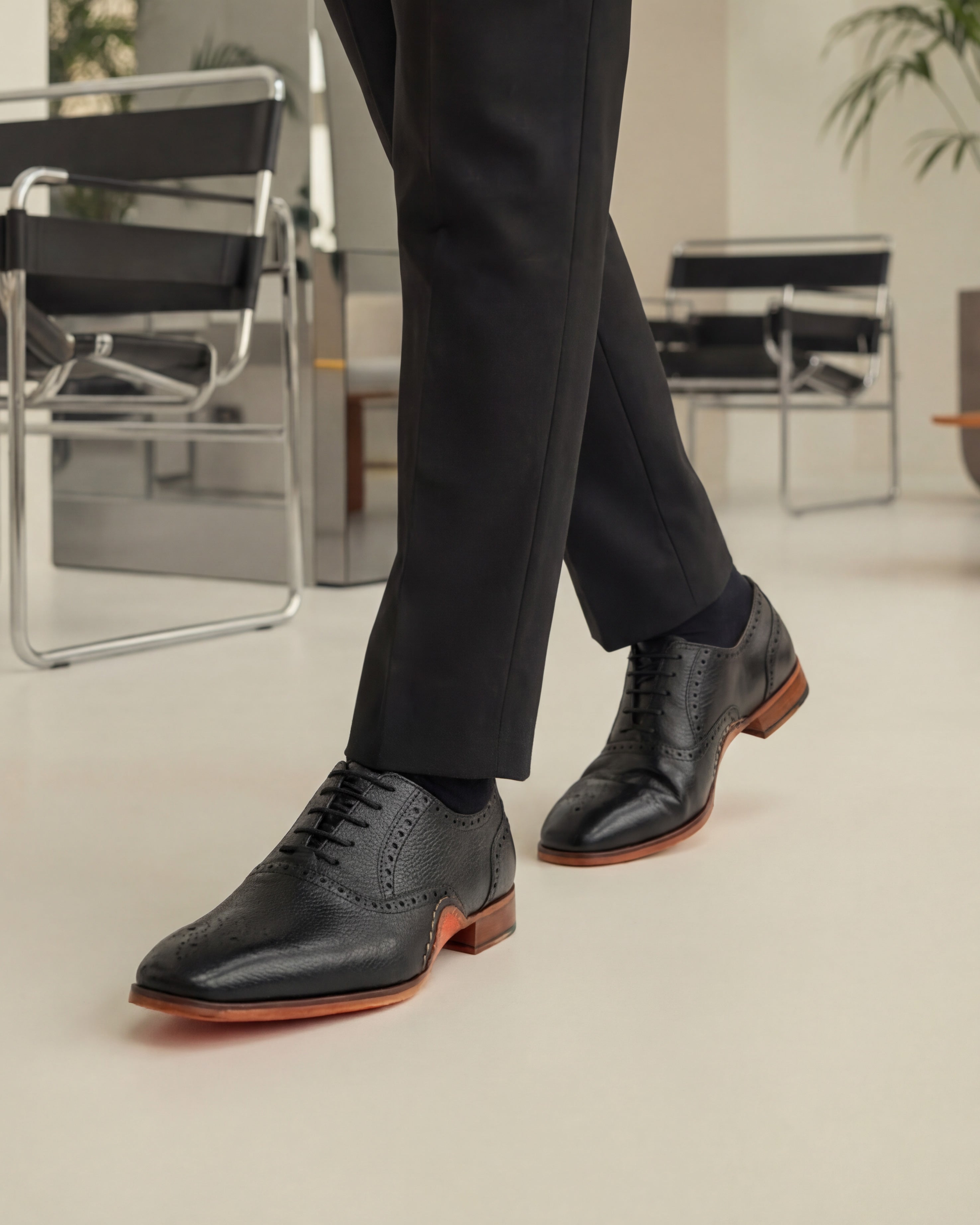 The Draco Handmade Black Semi Brogue Oxford Shoe - Vinci Leather