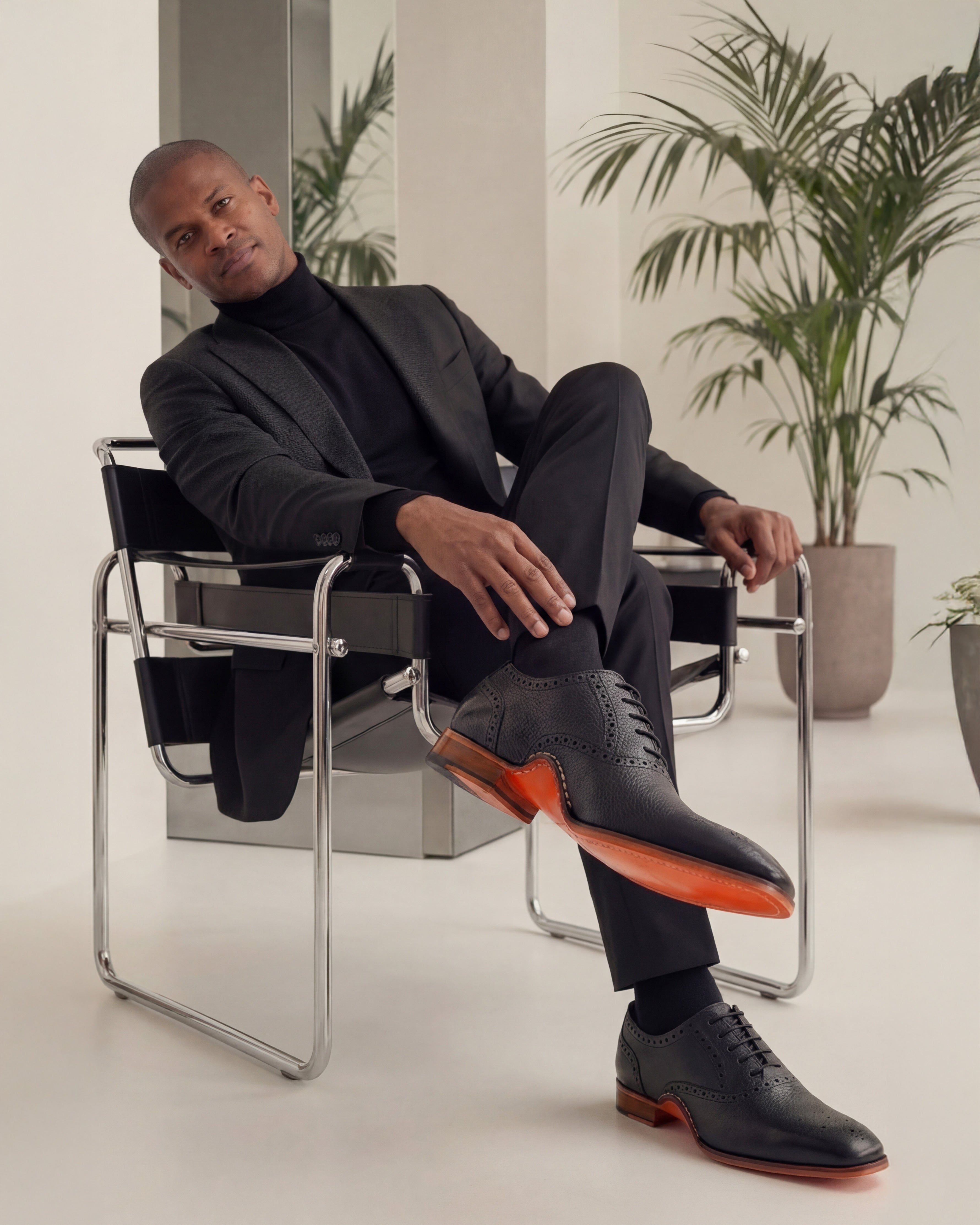 The Draco Handmade Black Semi Brogue Oxford Shoe - Vinci Leather