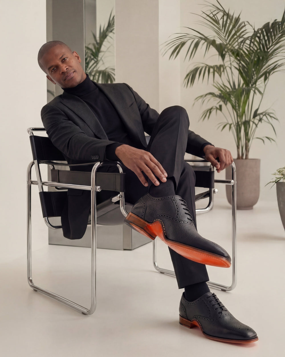 The Draco Handmade Black Semi Brogue Oxford Shoe - Vinci Leather