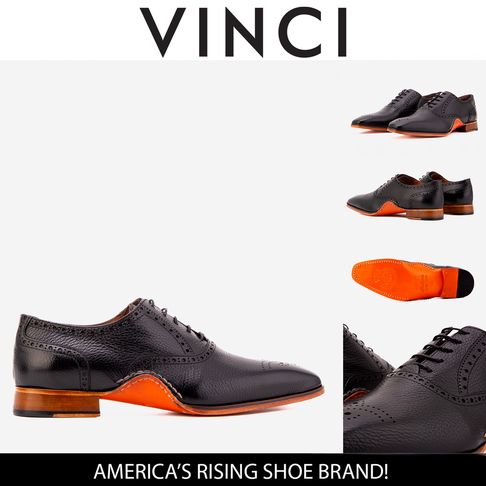 The Draco Handmade Black Semi Brogue Oxford Shoe - Vinci Leather