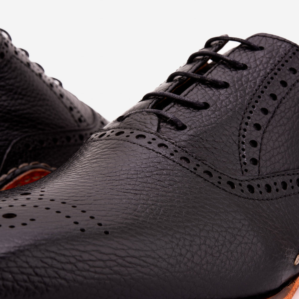The Draco Handmade Black Semi Brogue Oxford Shoe - Vinci Leather