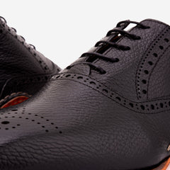 The Draco Handmade Black Semi Brogue Oxford Shoe - Vinci Leather