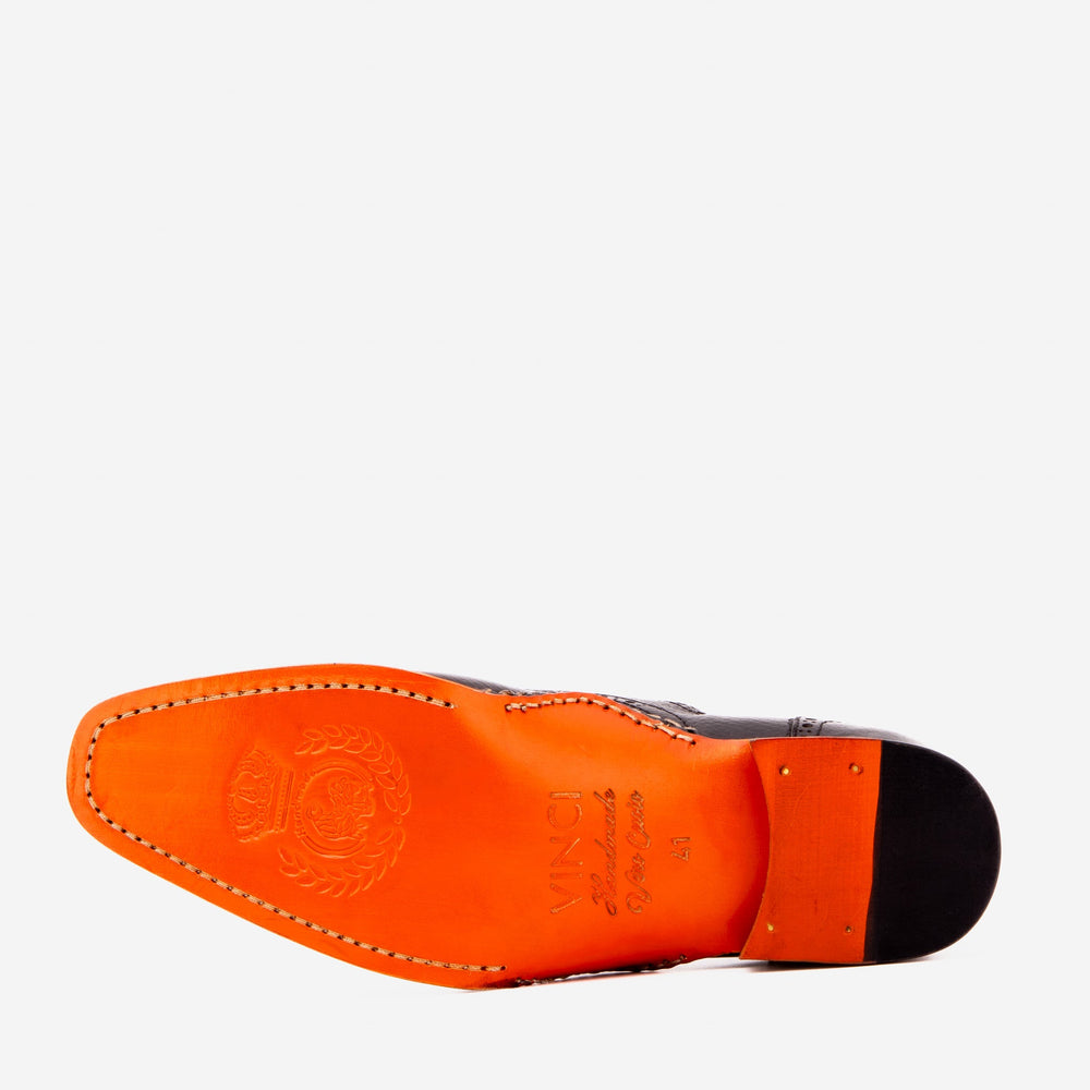The Draco Handmade Black Semi Brogue Oxford Shoe - Vinci Leather