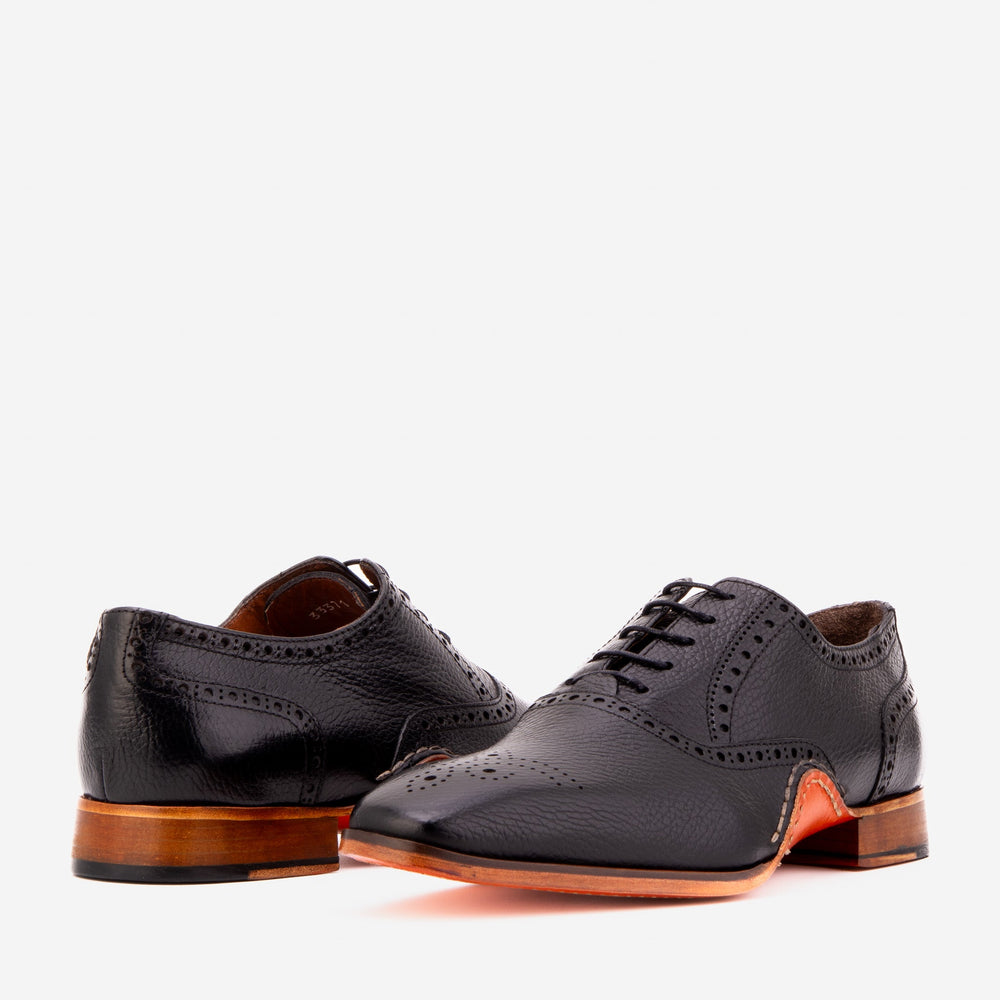 The Draco Handmade Black Semi Brogue Oxford Shoe - Vinci Leather