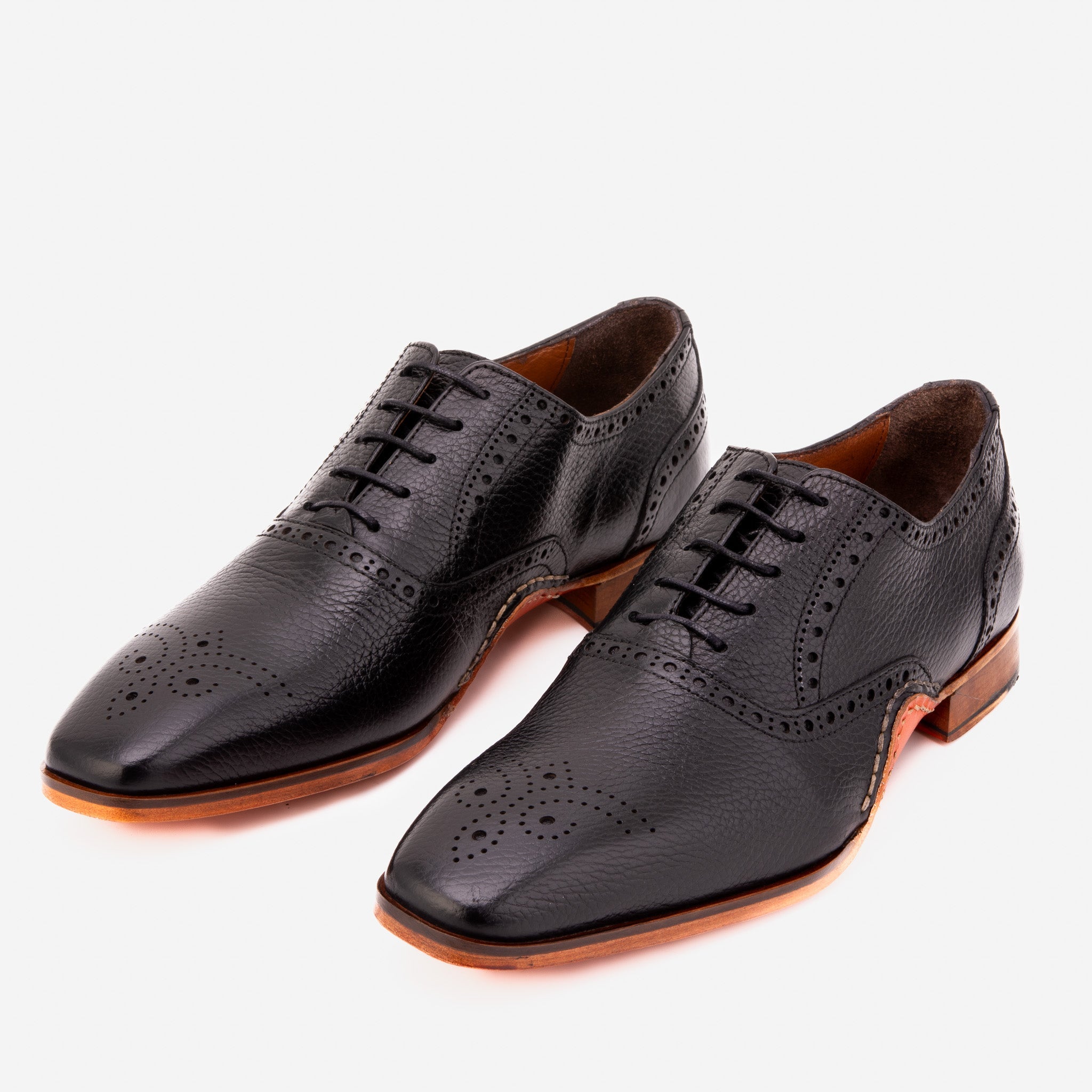The Draco Handmade Black Semi Brogue Oxford Shoe - Vinci Leather