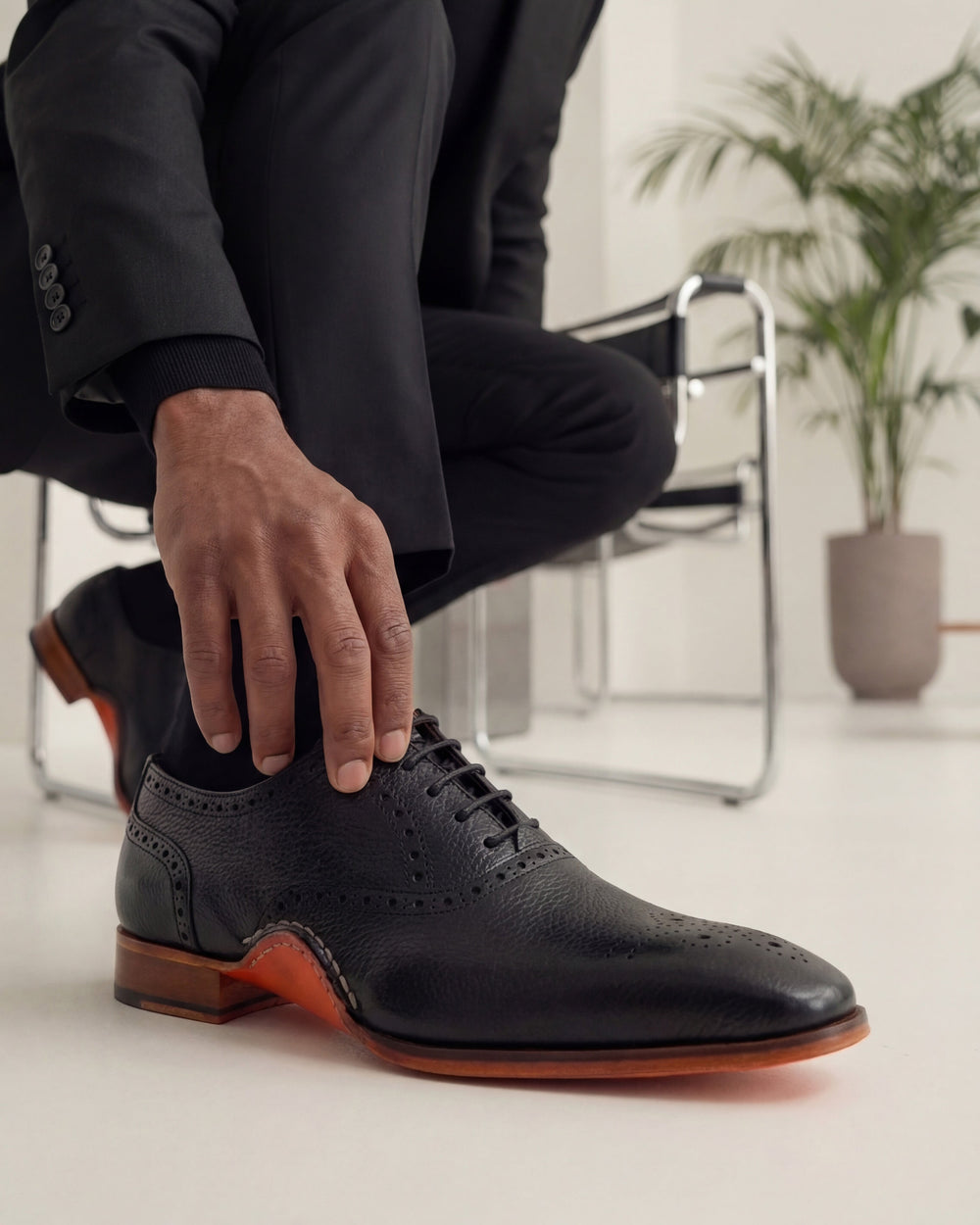 The Draco Handmade Black Semi Brogue Oxford Shoe - Vinci Leather